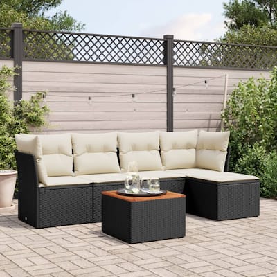 vidaXL Patio Sofa Set with Cushions Outdoor Furniture 6 Piece Poly Rattan - 21.7 x 21.7 x 14.6