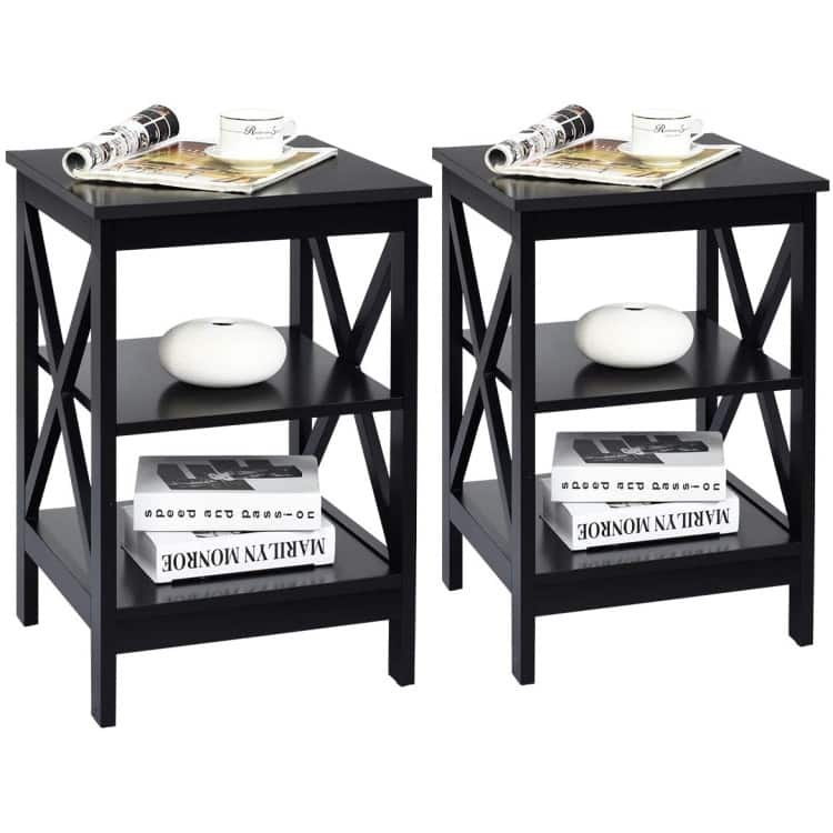 Nightstand 3-Tier X-Design with Storage Shelves