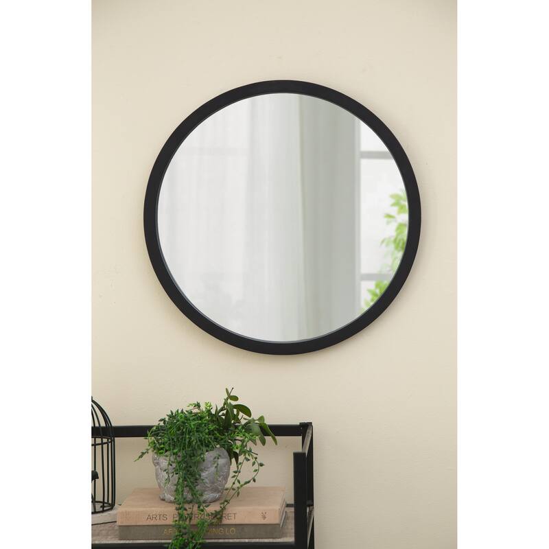 20" x 20" Circle Wall Mirror with Wooden Frame and Black Finish