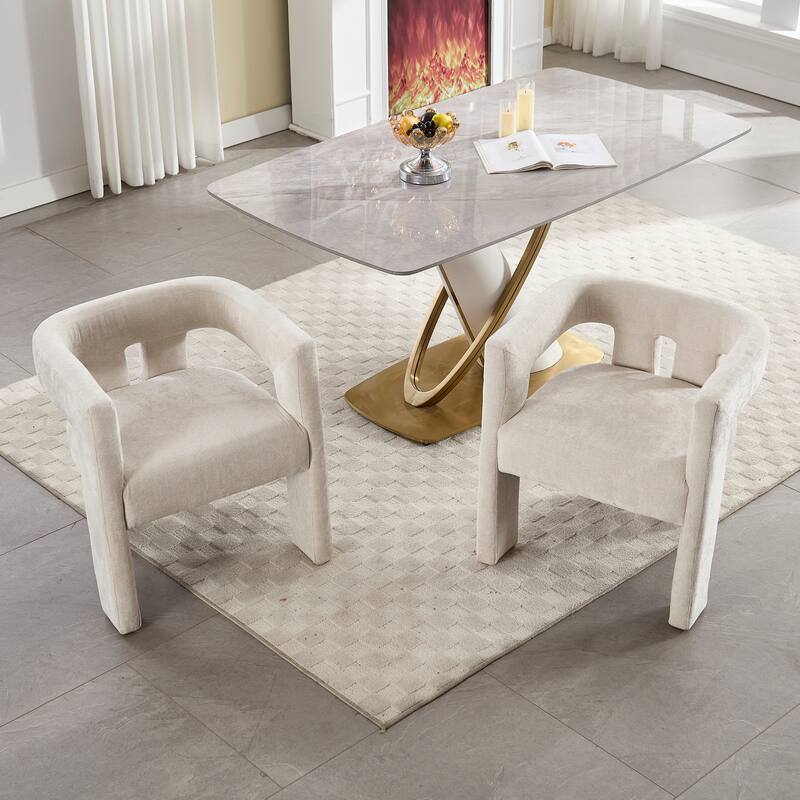 Chenille Barrel Chair Set of 2 with Wood Frame