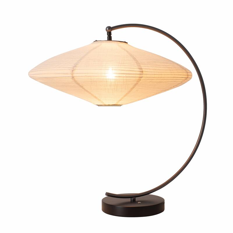Roswell Table Lamp - Matte Black & Gunmetal Finish, Handcrafted Shinpuru-sa Linen-Cotton Shade, Black Marble Base