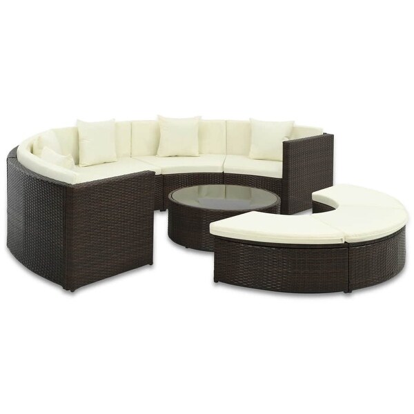 vidaXL 7 Piece Garden Lounge Set with Cushions Poly Rattan Brown - 110.2" x 57.1" x 22.8"
