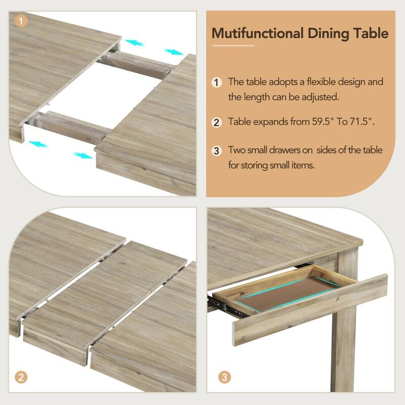 Modern 7-piece Wooden Dining Set with 12" Leaf Extendable Table and 6 Dining Chairs