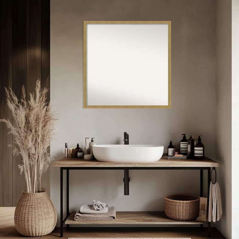 Incline Non-Beveled Wood Framed Bathroom Vanity Wall Mirror