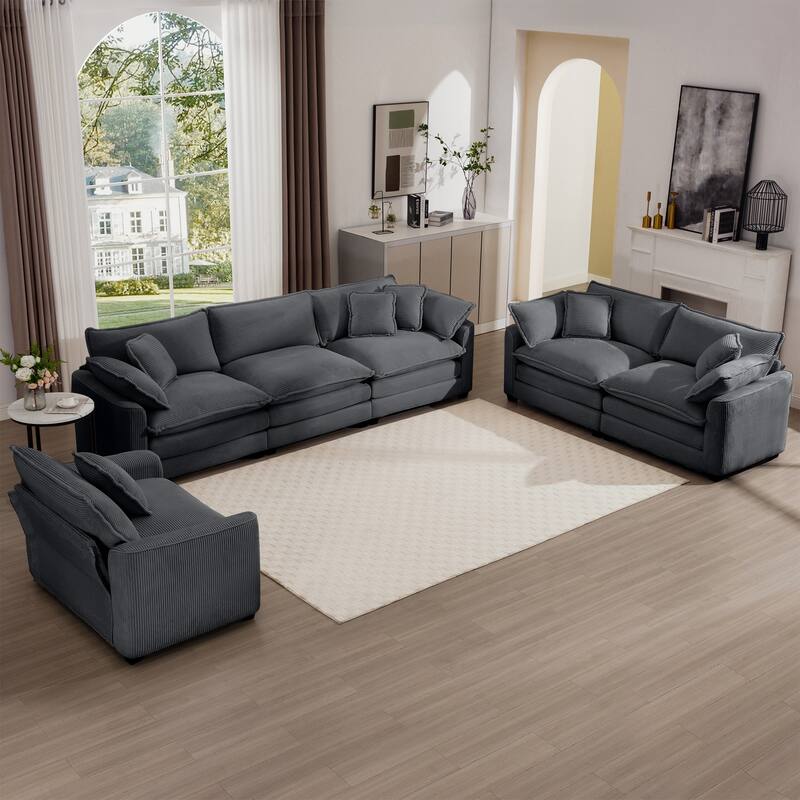 Oversized 3 - Piece Sofa Set with Corduroy 3-Seater Sofa and 2-Seater Loveseat & Single Deep Seat Sofa Chair for Livingroom