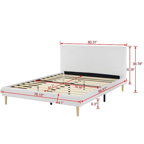 dimension image slide 5 of 8, Upholstered Platform Bed Frame, Velvet, Wood Support, Modern