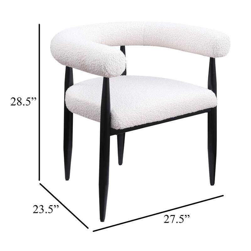 Noris Dining Chair Set of 2, White Fabric C-Shaped Back, Black Metal