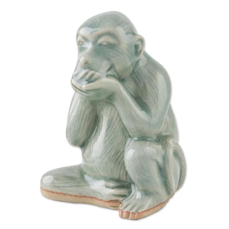 Novica Handmade Offering Wisdom Celadon Ceramic Figurines (Set Of 3)