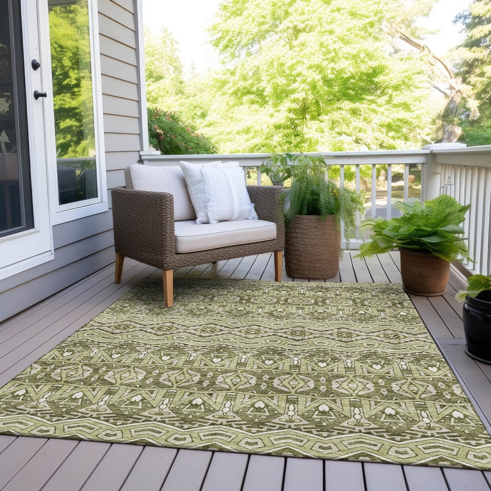 Machine Washable Indoor/ Outdoor Chantille Mosaic Global Rug