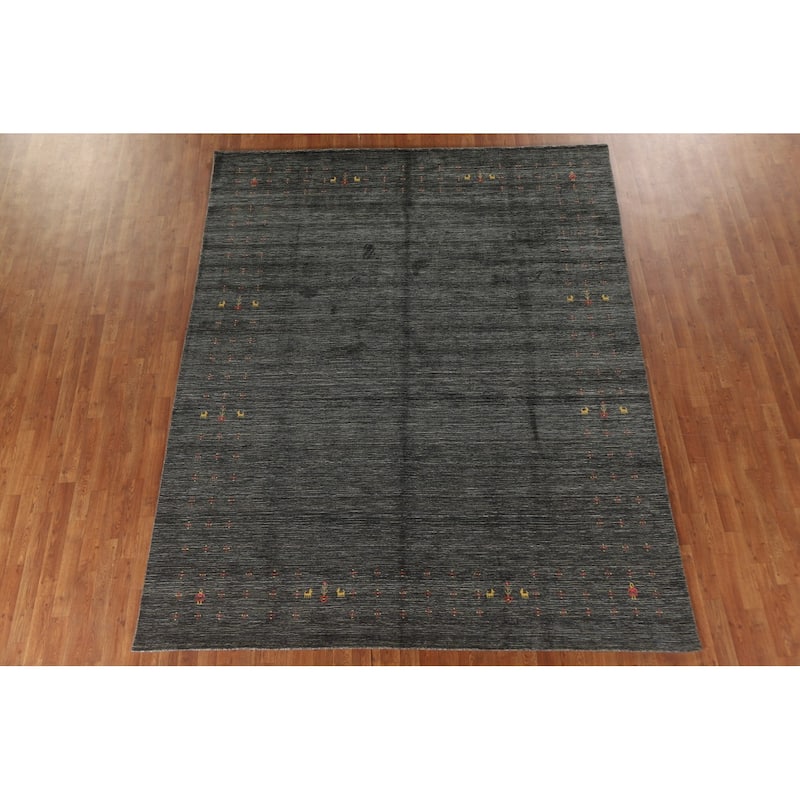 Gabbeh Area Rug Hand-Knotted Grey Wool Carpet - 7'11"x 9'10"