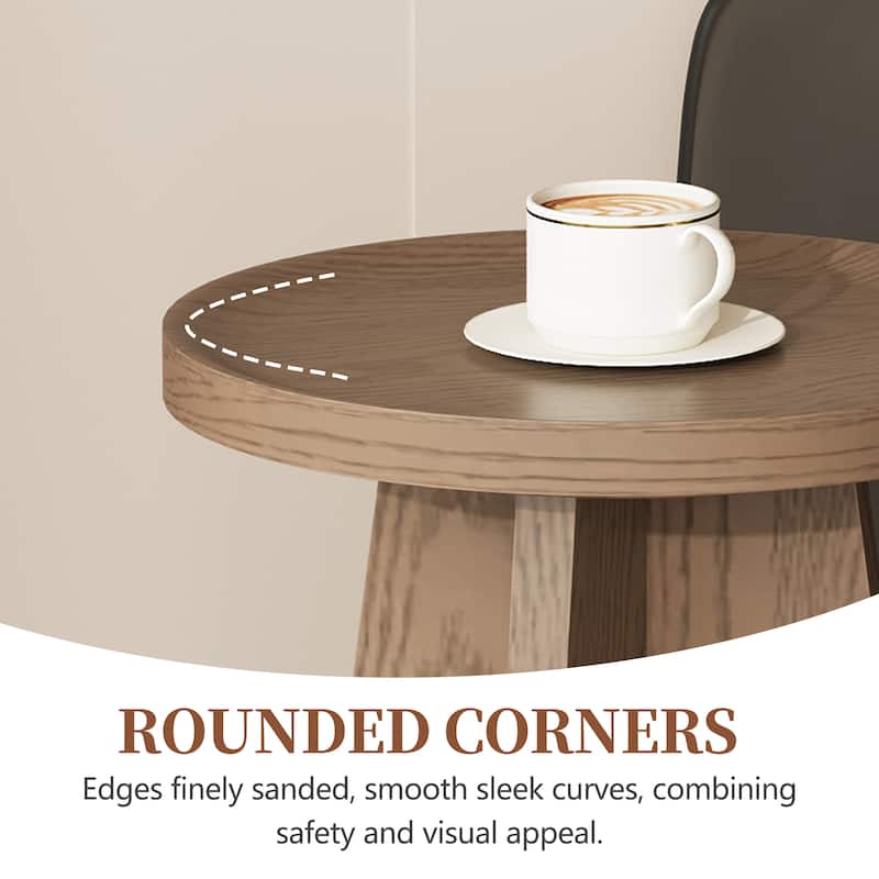 Mid Century Round Brown Solid Wood Coffee Table Set of 2, Solid wood Veneer