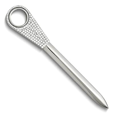 Curata Silver-Tone Letter Opener with Clear Swarovski Crystal Magnifying Glass Handle