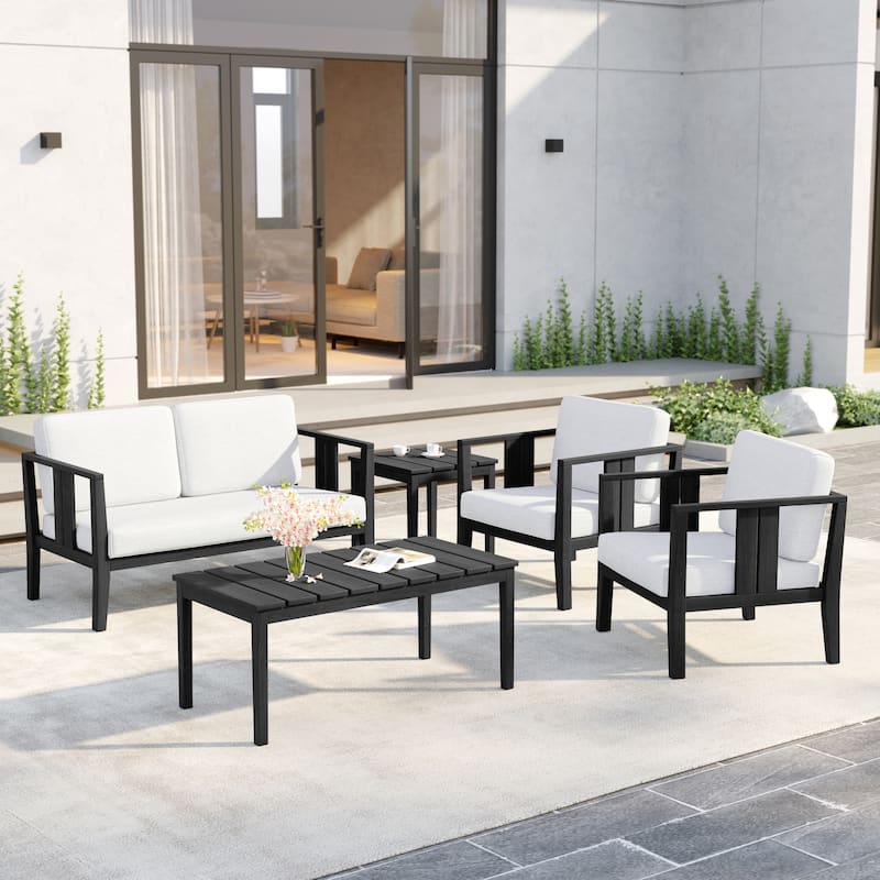 5-Piece Patio Furniture Solid Teak Outdoor Conversation Set