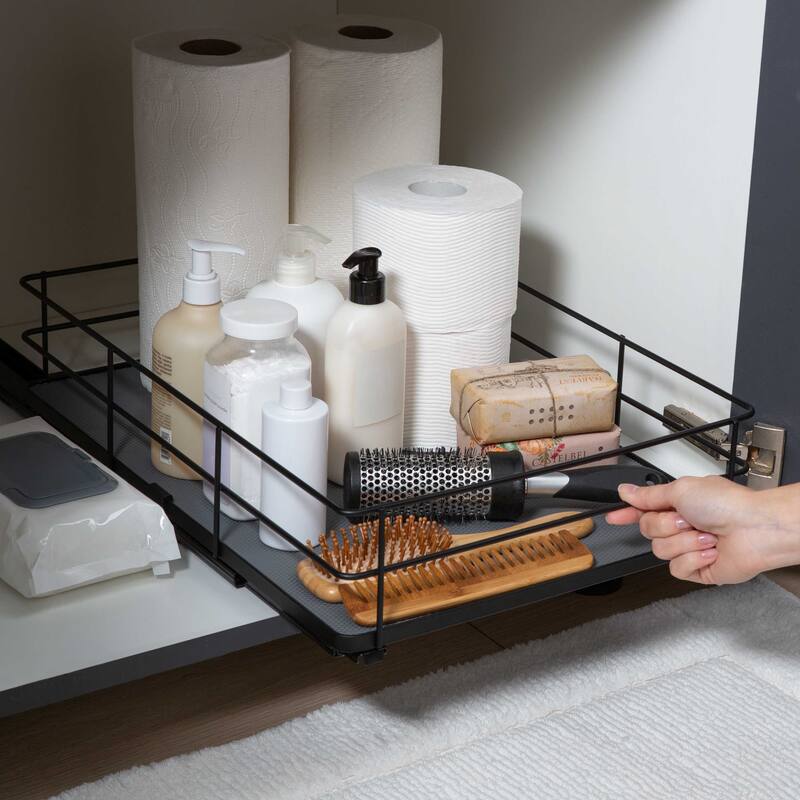 Organize It All Large Slide Out Shelf Organizer in Matte Black