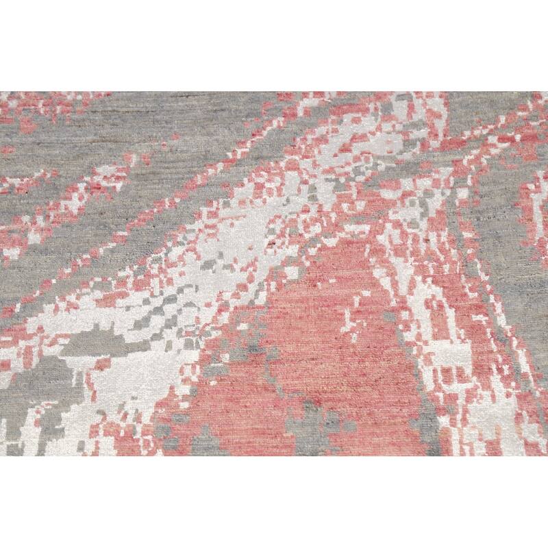 Wool/ Silk Vegetable Dye Abstract Oriental Runner Rug Hand-knotted - 3'1" x 12'2"