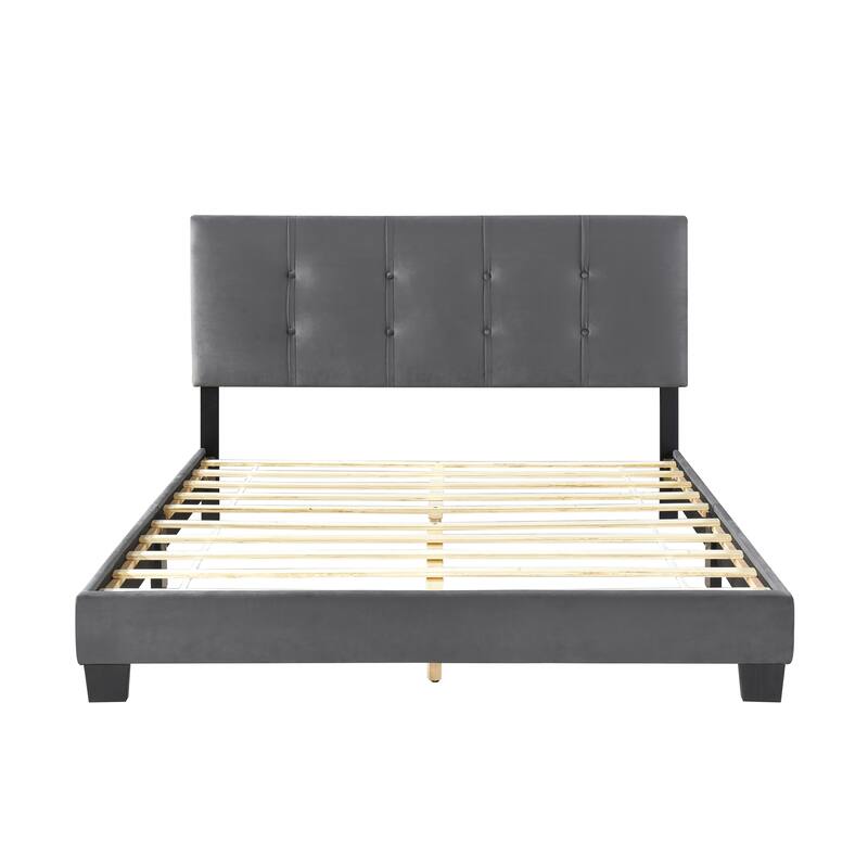 Velvet Queen Platform Bed with Adjustable Tufted Headboard