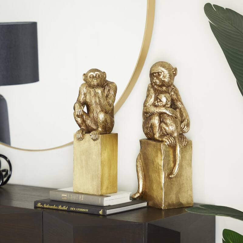 Resin Monkey Decorative Sculpture - Set of 2 Gold - Roche River Decor