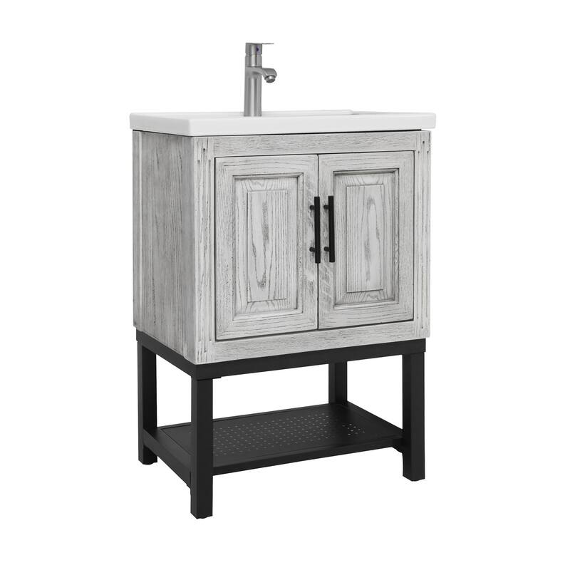 Roomfitters 24" Bathroom Vanity with Sink, Freestanding Storage Cabinet with 2 Doors and Open Shelf
