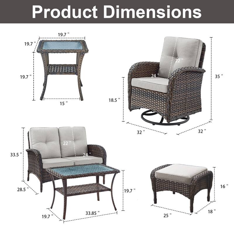 Patio Sofa Loveseat Sofa with Swivel Chairs