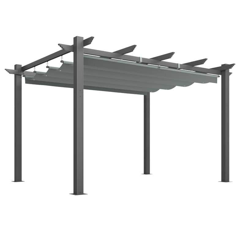 EROMMY 10' x 13' Outdoor Pergola with Retractable Canopy, Heavy-Duty Metal Frame and Adjustable Patio Shade Roof