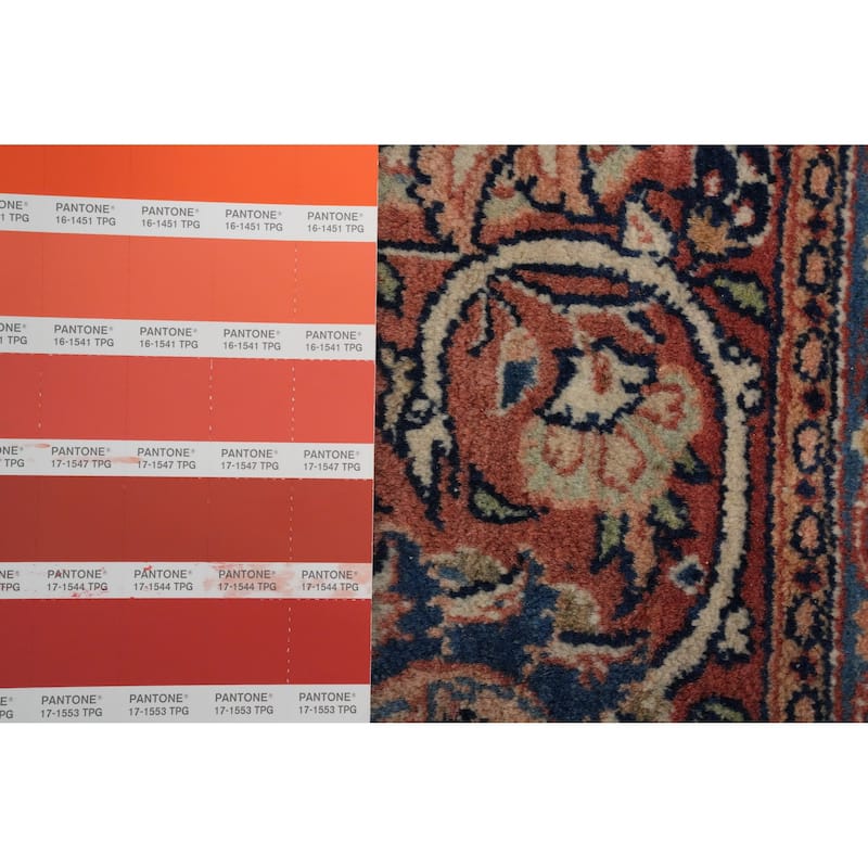 Hand Knotted Oriental 100% Wool Carpet Traditional Floral Navy Blue & Blues Kashan Area Rug - 14' 0'' X 10' 4''