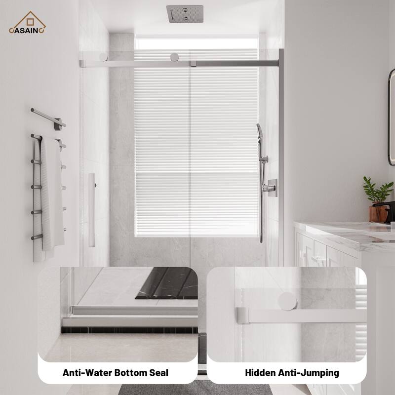 CASAINC 48 in. W x 76 in. H Sliding Frameless Shower Door with SGCC Certification