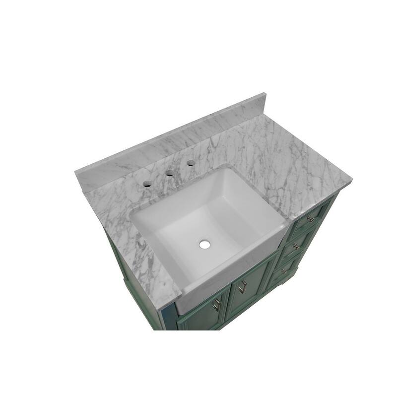 KitchenBathCollection Zelda 36" Farmhouse Bathroom Vanity with Carrara Marble Top