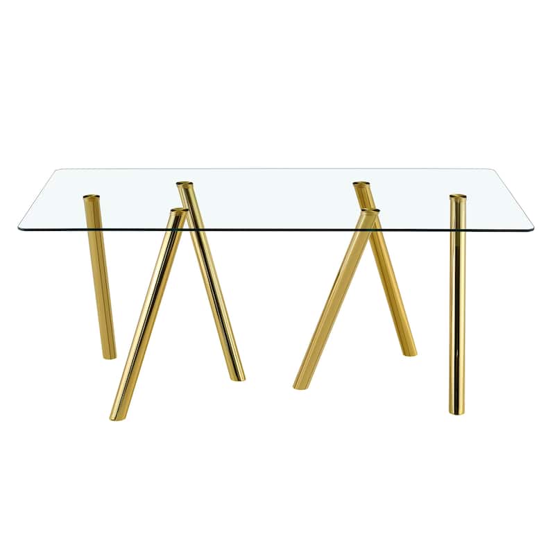 71-Inch Tempered Glass Dining Table with Sturdy Metal Legs
