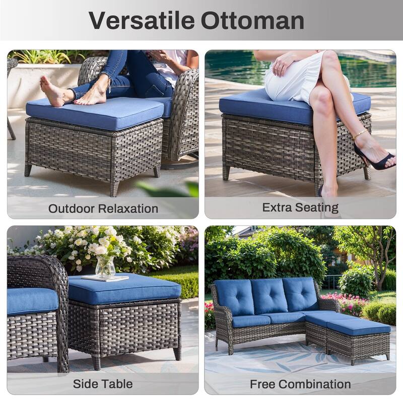 Gymojoy Outdoor Wicker Ottomans, Durable & Weather-Resistant with Olefin Cushions
