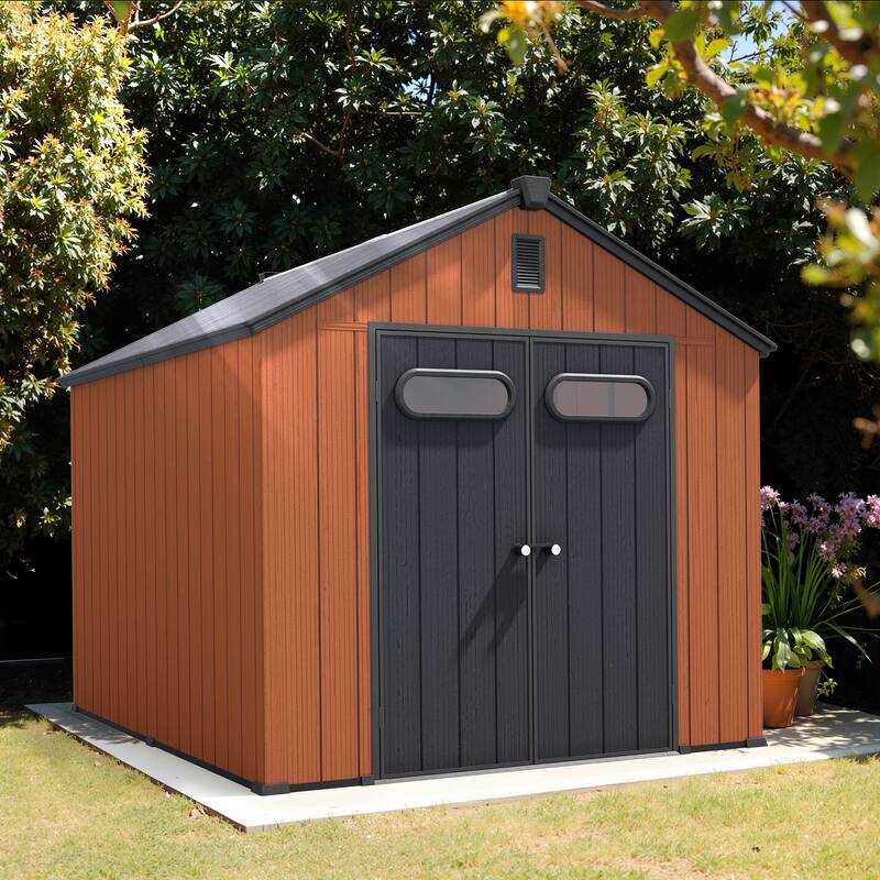 Pellebant 8X8/8X10/8X12 FT Resin Outdoor Storage Shed with Floor for Patio Furniture and Tools