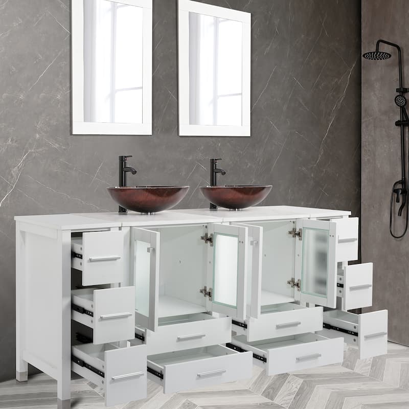 72" Bathroom Vanity Set with Vessel Sink Side Cabinet Combo
