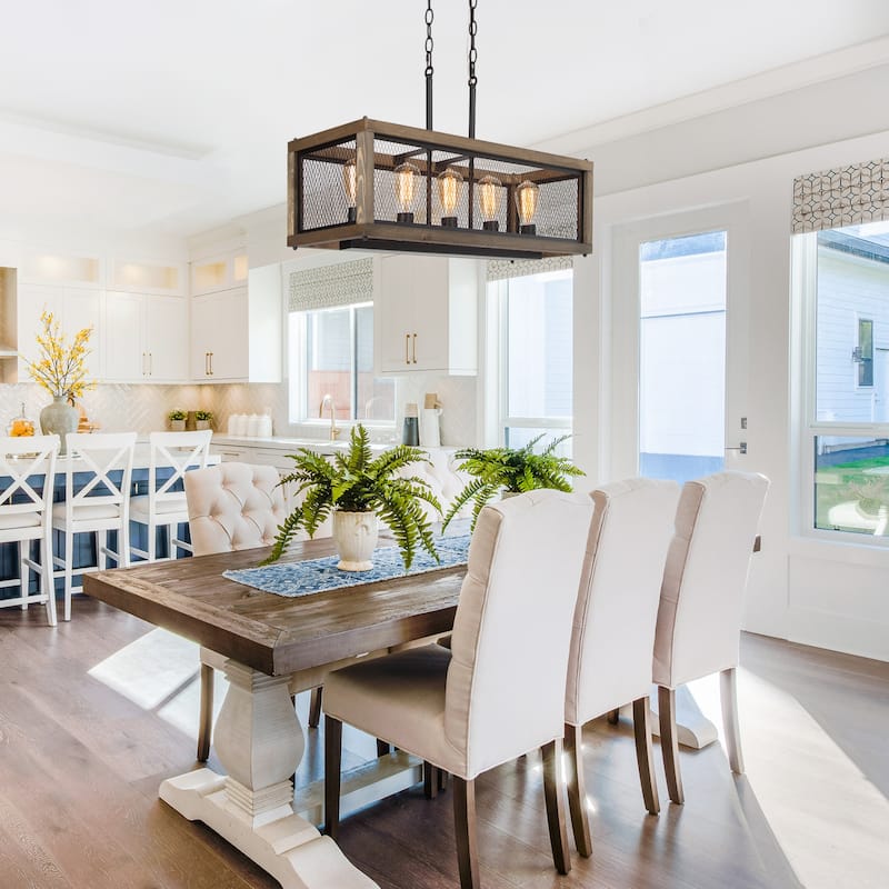 Campea Farmhouse 5-Light 31.5" Linear Wood Chandelier for Kitchen Island - L31.5"xW10"xH10"