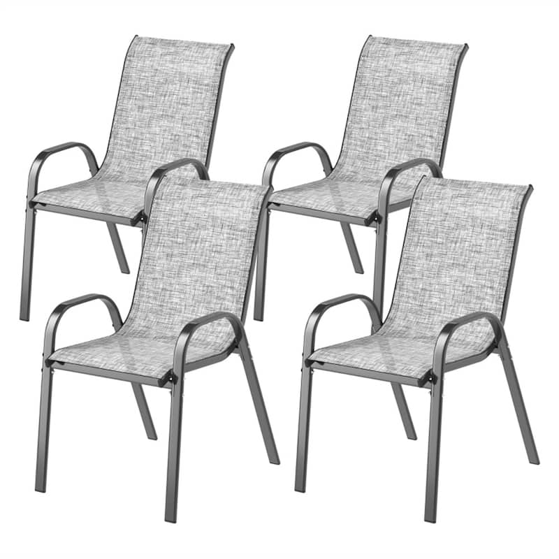 Black Steel Outdoor Dining Chairs Set of 4 with Mesh and Stackable Design - 21.3" W x 28" D x 36.6" H - Black-Mixed Grey