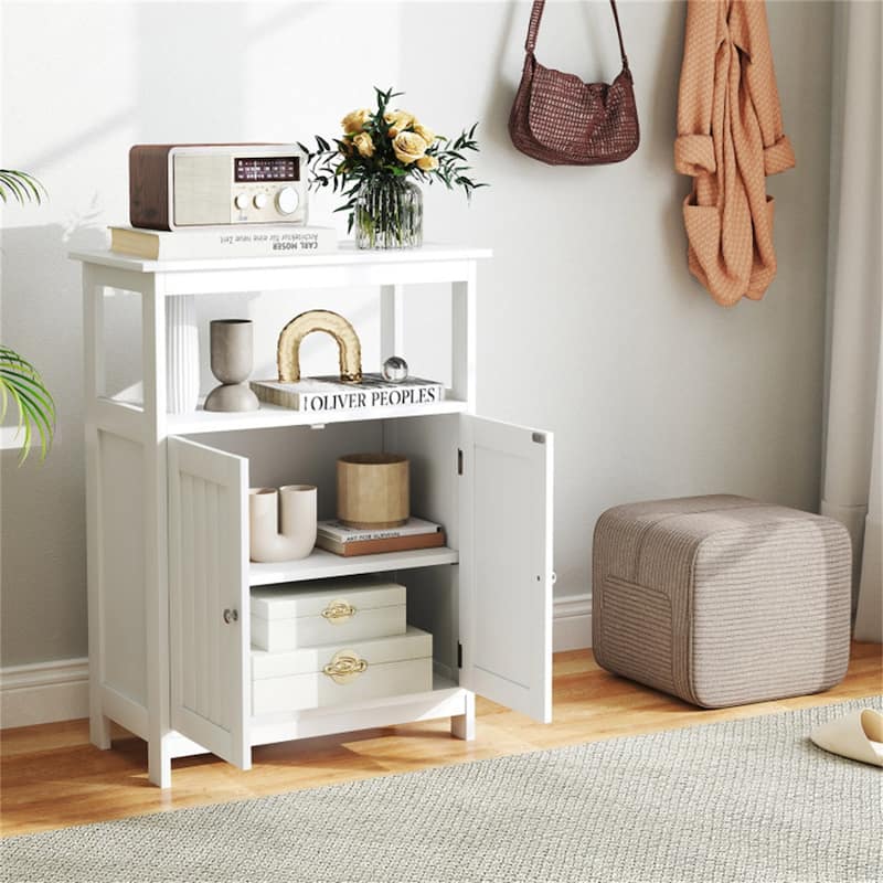 Modern Wooden Freestanding Floor Cabinet with Adjustable Storage Shelf for Bathroom or Living Room - 23.5" x 12" x 31.5"