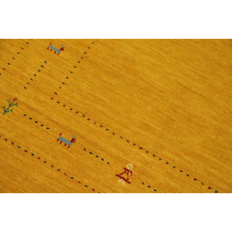 Hand Knotted Oriental 100% Wool Carpet Tribal Animal Pictorial Yellow & Gold Gabbeh Area Rug - 9' 9'' X 8' 0''