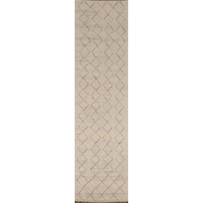 All-Over Trellis Moroccan Oriental Runner Rug Handmade Wool Carpet - 2'6"x 12'7"