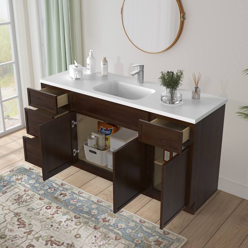 Vanity Art 66" Birch Freestanding Bathroom Vanity Cabinet without Top
