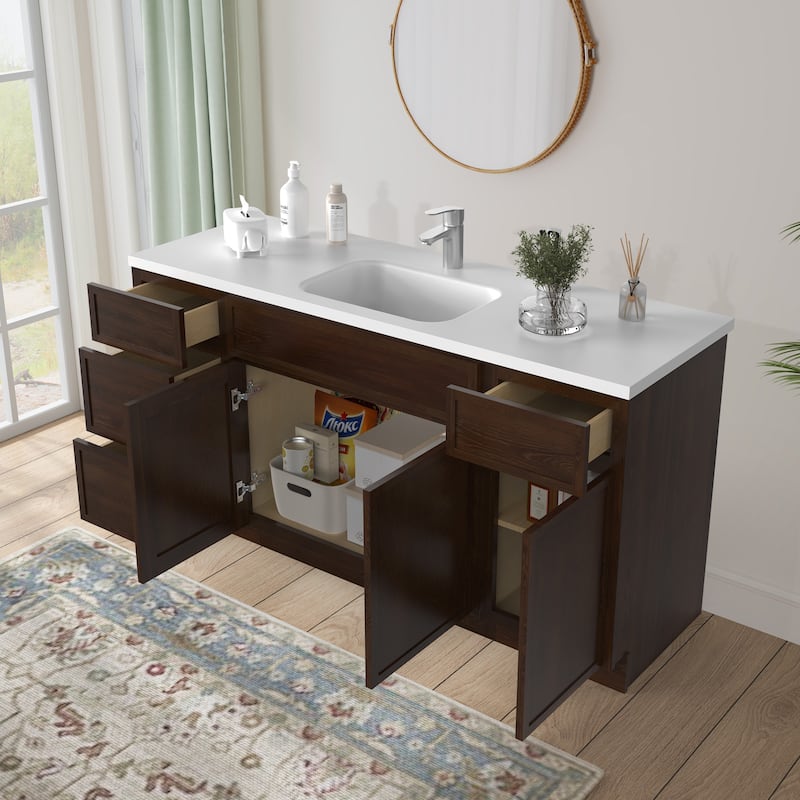 Vanity Art 69" Oak Freestanding Bathroom Vanity Cabinet without Top