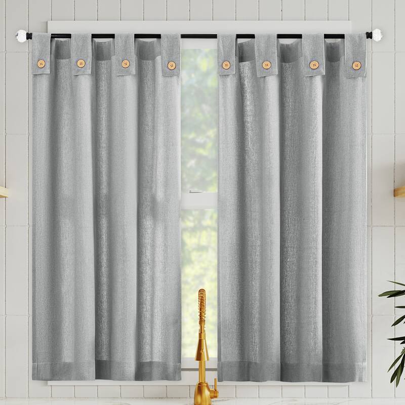 Archaeo Cotton Blend Button Tab Top Cafe Curtain Pair - 54" x 36" - Grey