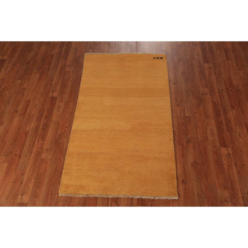 Yellow & Rust Gabbeh Oriental Rug Hand-Knotted Wool Carpet - 2'11" x 5'1"