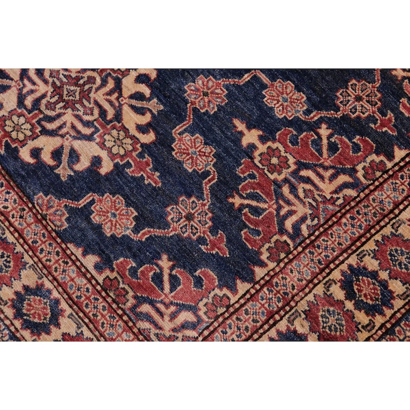 Tribal Super Kazak Xander Blue/Tan Hand Knotted Wool Rug - 4'8'' x 6'1''