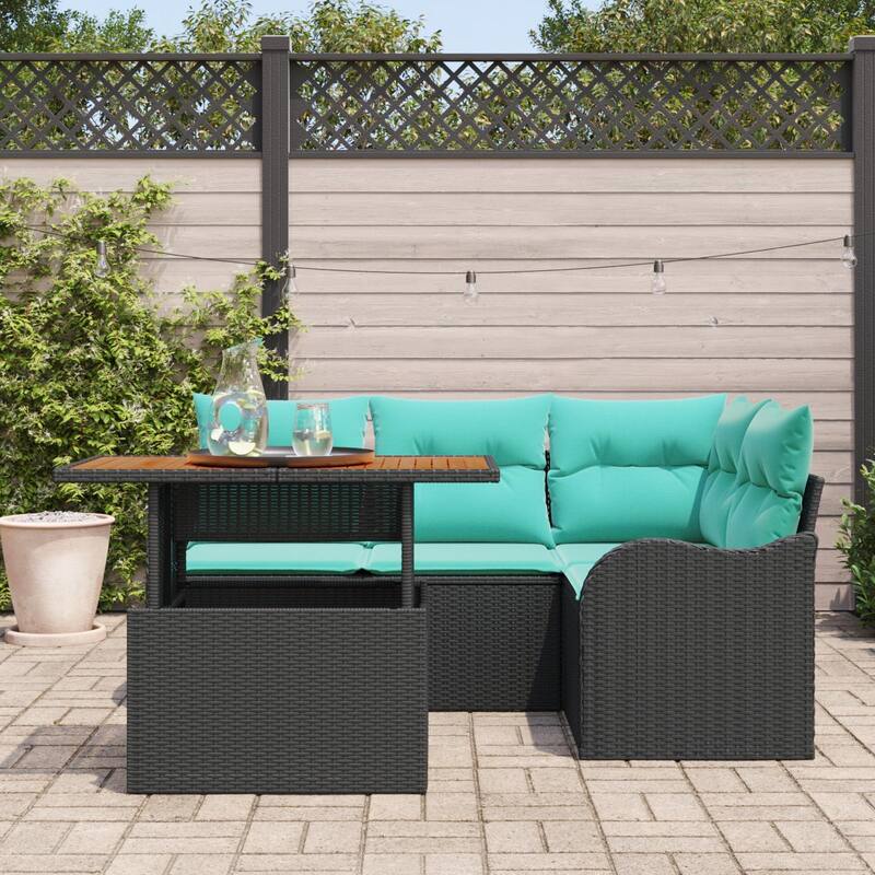 vidaXL 5 Piece Garden Sofa Set with Cushions Black Poly Rattan - 70×48.2×27.2