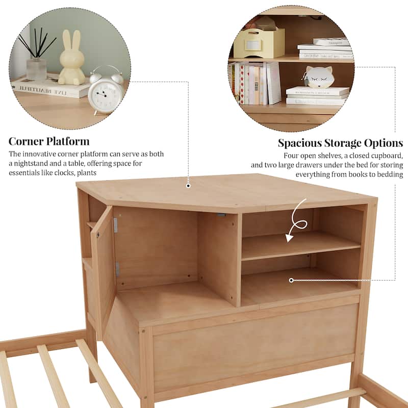 L-Shaped Triple Twin Bed with Built-In Desk, Drawers and Storage Space by Harper&Bright Designs