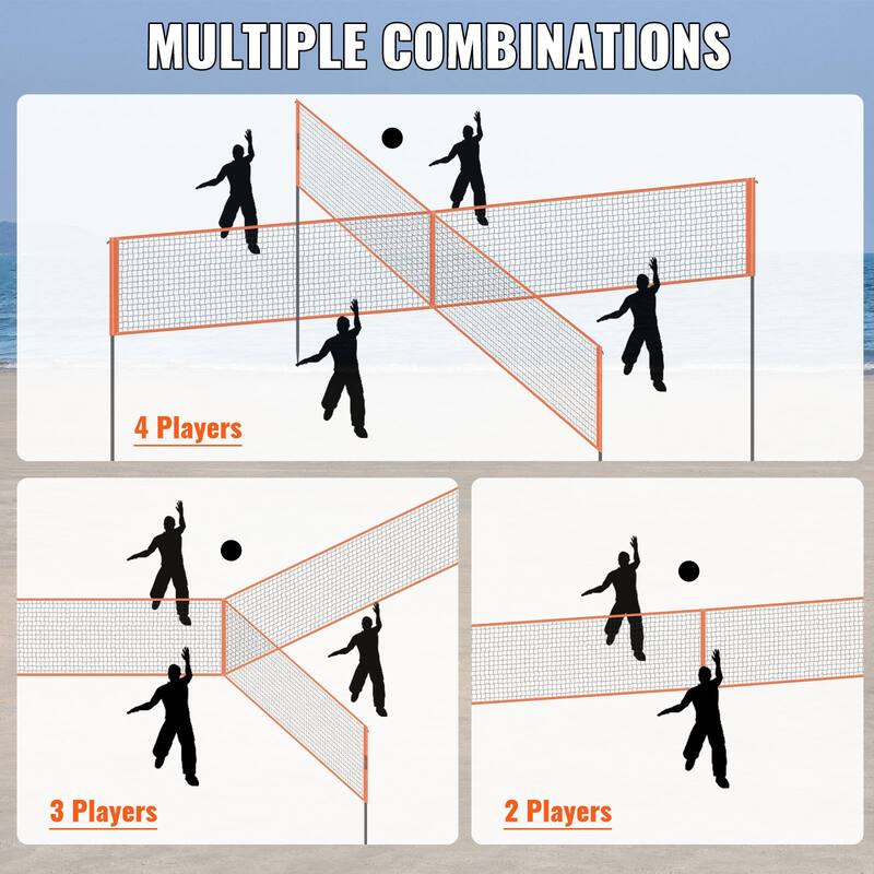 Orange Steel and PE Adjustable Volleyball Net, Weatherproof, Portable and Quick Setup