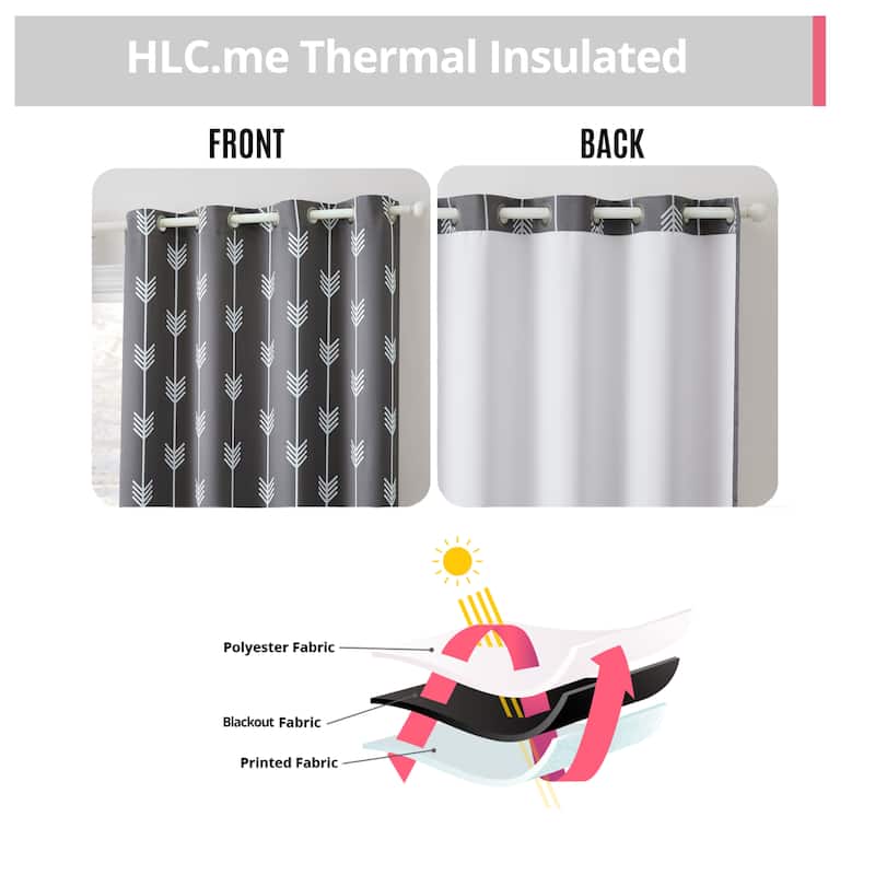 HLC.me Arrow Thermal Room Darkening Blackout Energy Efficient Window Curtain Grommet Panels - Set of 2