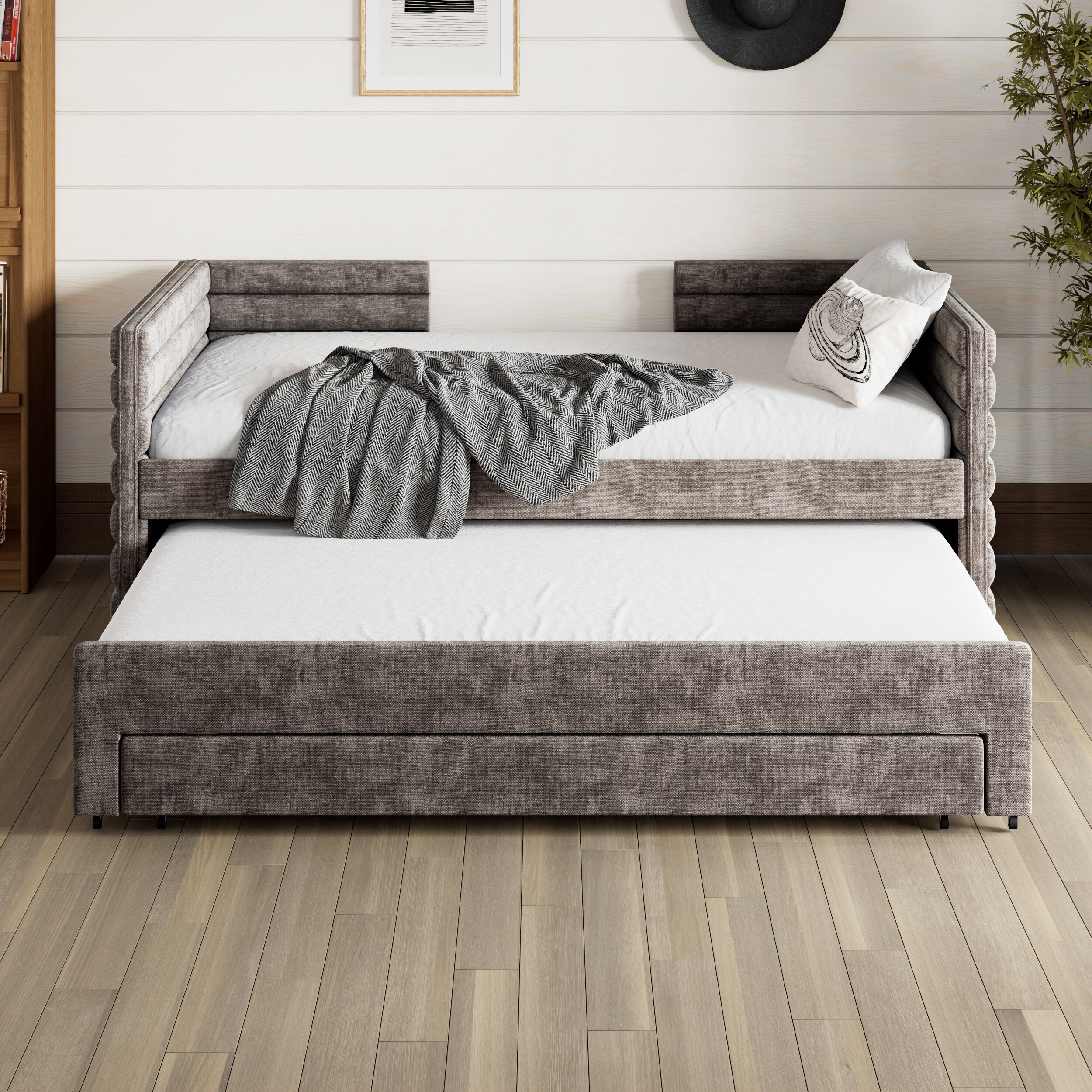 Upholstered Daybed with Trundle & Storage - Twin