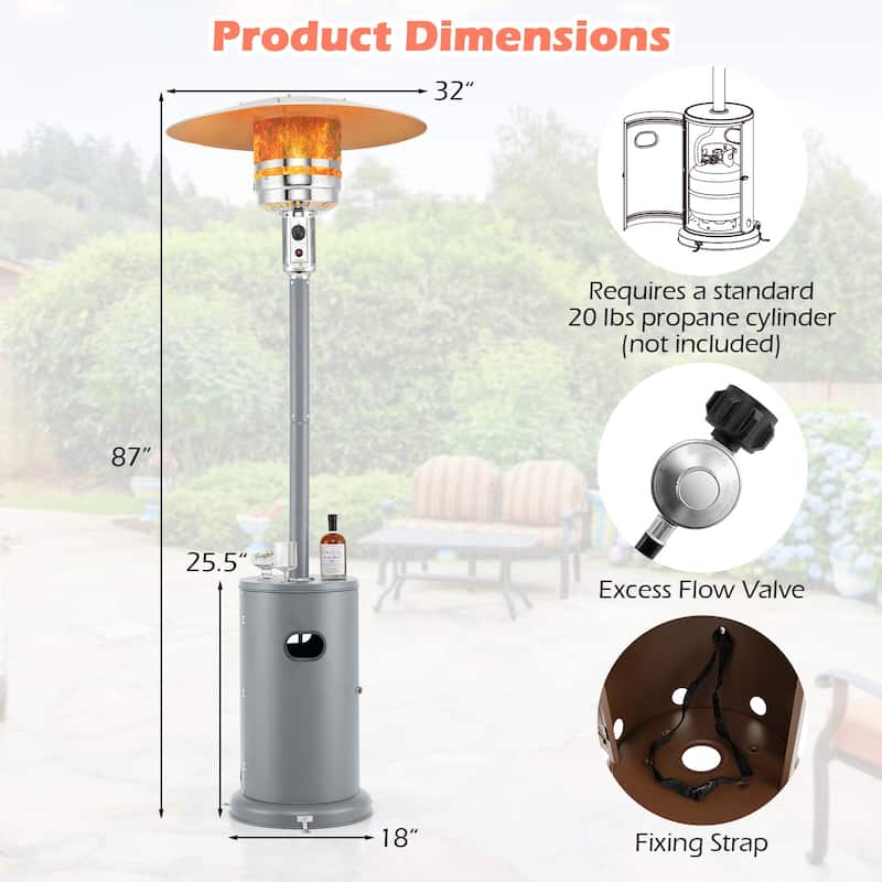 50000 BTU Propane Patio Heater with Round Table Design Adjustable Temperature Control Knob - 32" x 87"