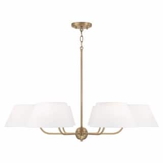 Welsley 6-light Aged Brass Chandelier w/ White Fabric Shade