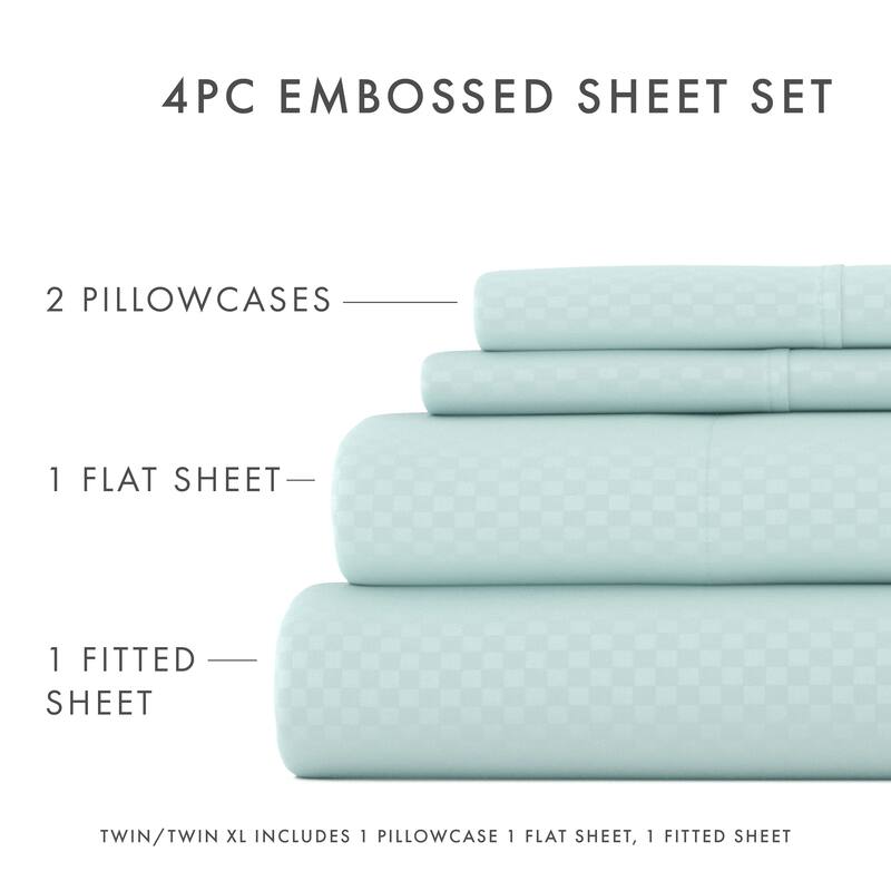 Soft Essentials Double Brushed Embossed Checkered 4PC Deep Pocket Bed Sheet Set