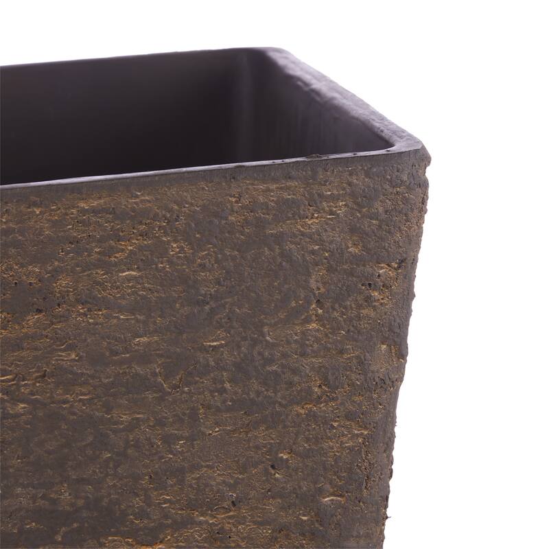 Alpine Corporation Indoor/Outdoor Stone-look Squared Planter, Large, Brown (Set of 2)